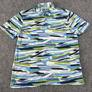 IBKUL Polo Shirt Mens XL Blue Green Camo Print Icefil UPF 50 Golf Performance